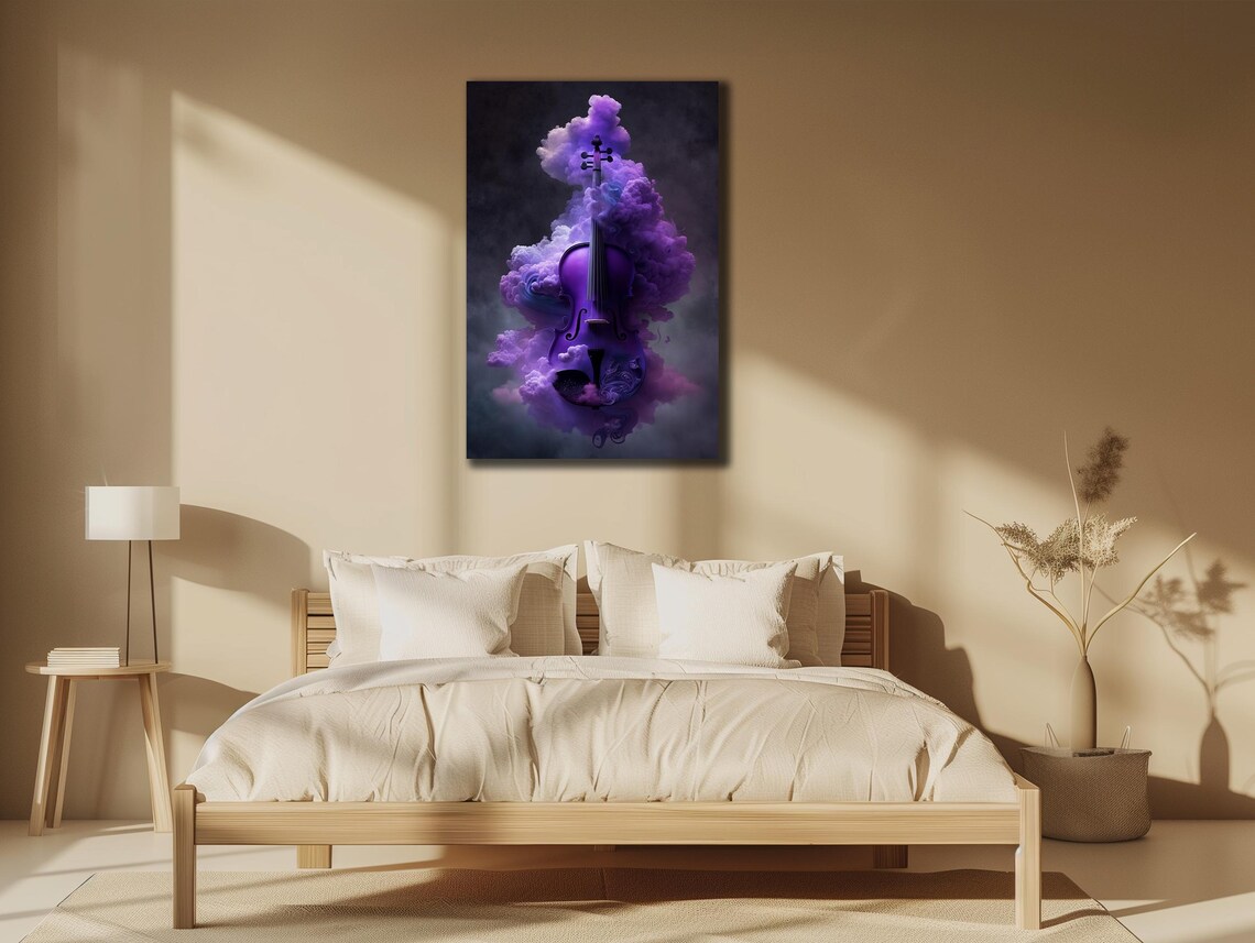 Purple Violin Rising From Violet Smoke Surreal Music Instrument Wall Art Poster - Image 3