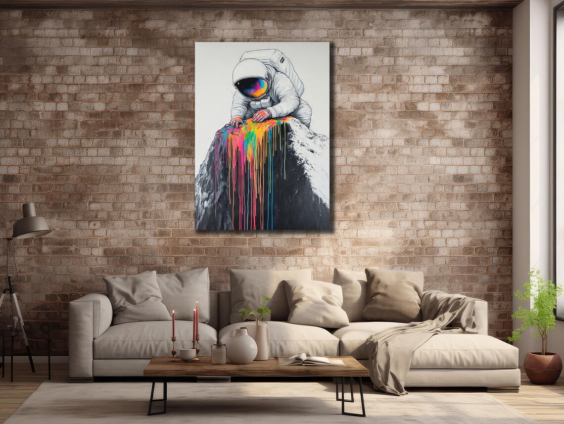Astronaut Pouring Rainbow Paint Space Graffiti Playful Cosmic Wall Poster - Image 3