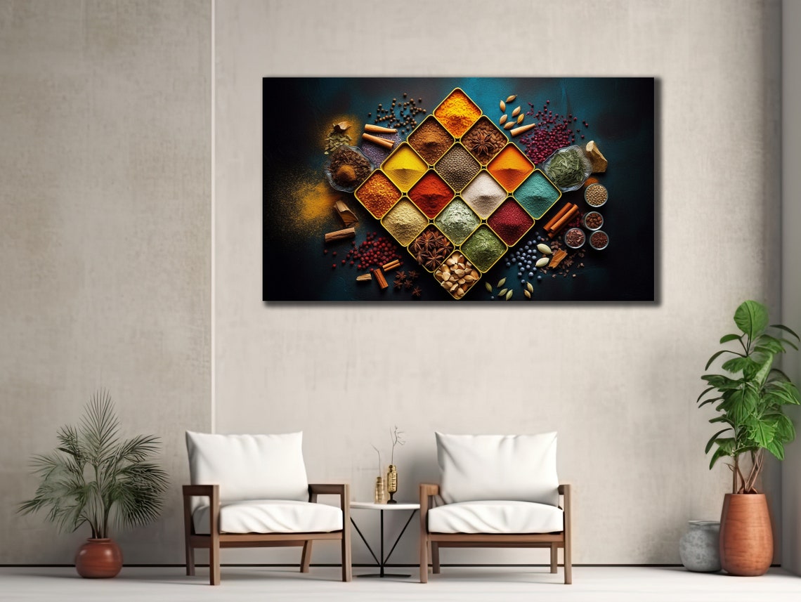 Colorful Spices Diamond Arrangement Dark Background Kitchen Art Poster - Image 3