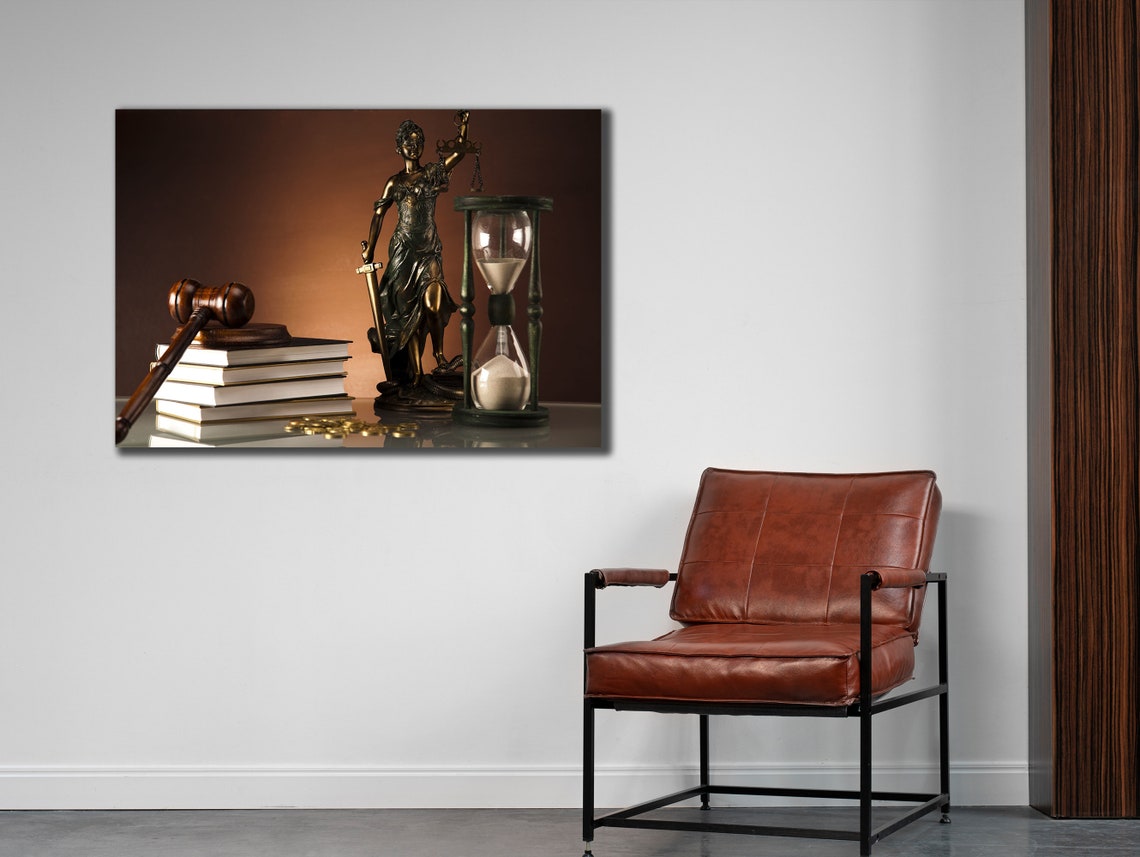 Lady Justice Statue Gavel Books Hourglass Lawyer Office Wall Art - Image 3