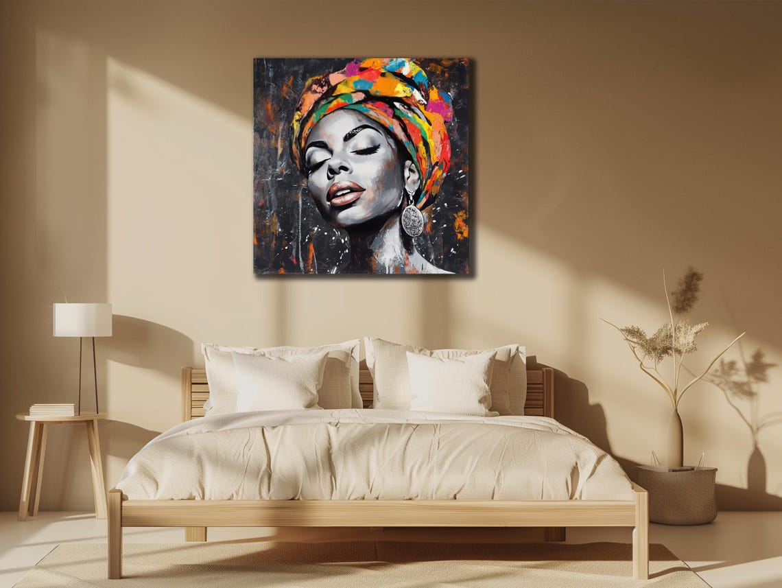 African Woman Scarf Print Ethnic Painting Wall Decor House Gift Idea Bedroom Wall Decor Black Girl Wall Art African Woman Poster - Image 3