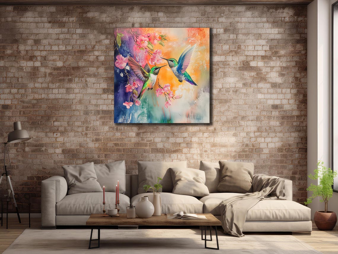 Pair of Hummingbirds With Pink Cherry Blossoms Pastel Dream Art Poster - Image 3