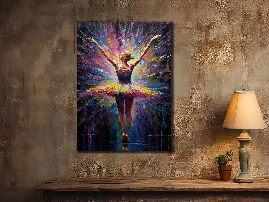 Ballerina Dancer With Rainbow Splash Tutu Colorful Abstract Ballet Print