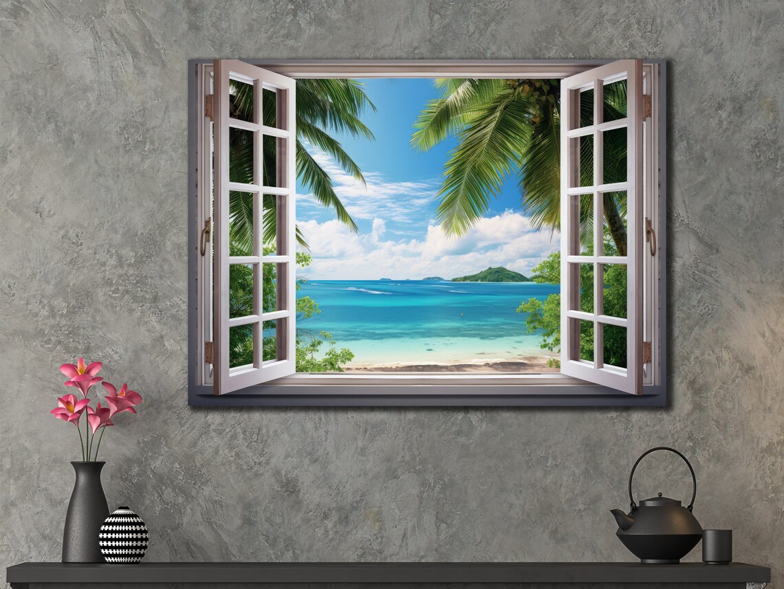 Window View Beach Dunes and Grass Coastal Art Print - Image 3