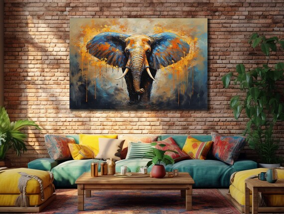 African Elephant with Colorful Paint Splashes Wildlife Poster