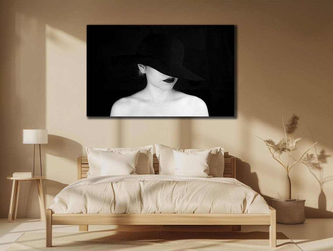 Woman With Black Hat Print Girl Silhouette Painting Art House Gift Ideas Mysterious Wall Decor Girl Wall Art Sexy Woman Poster