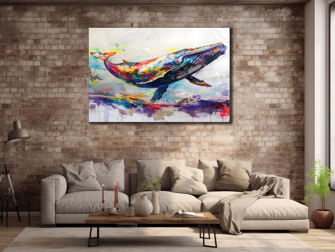Colorful Abstract Humpback Whale Watercolor Splash Ocean Poster - Image 2
