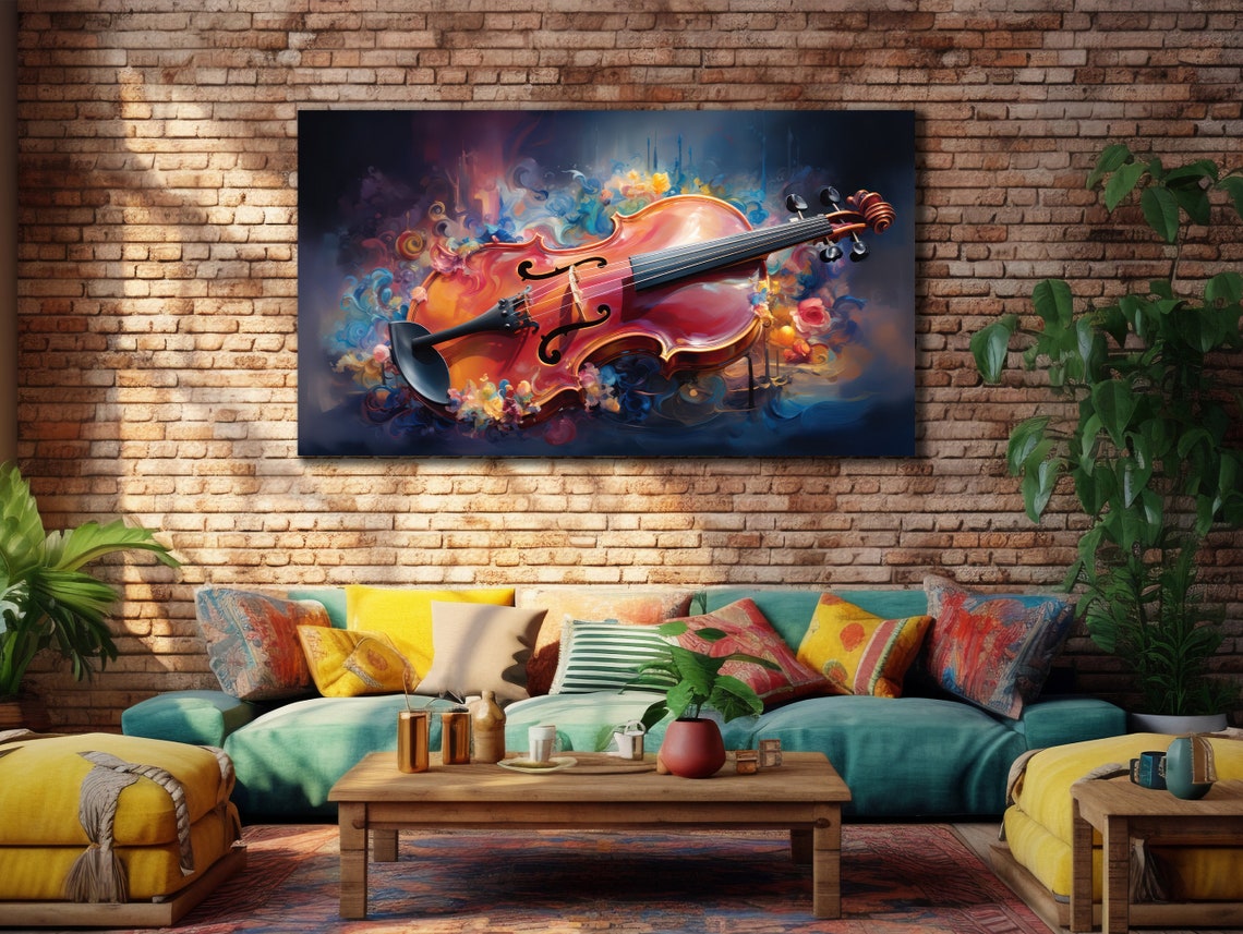 Red Violin Colorful Smoke Swirls Dramatic Instrument Wall Poster - Image 2
