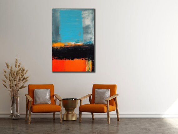 Abstract Painting On Orange And Blue Wall Art Contemporary Wall Decor Modern Blue Poster Ready To Hang Decor Printing Art