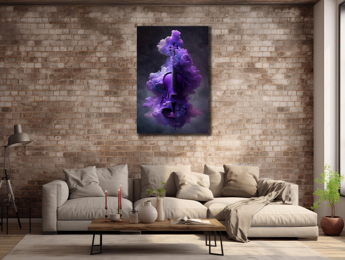 Purple Violin Rising From Violet Smoke Surreal Music Instrument Wall Art Poster - Image 2