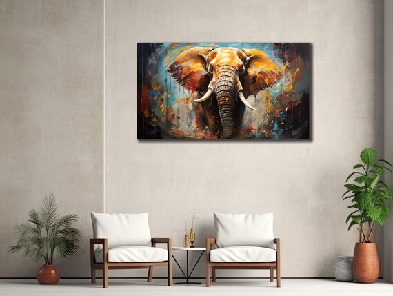 Elephant Charging Forward Warm Amber Paint Splash African Safari Art Poster