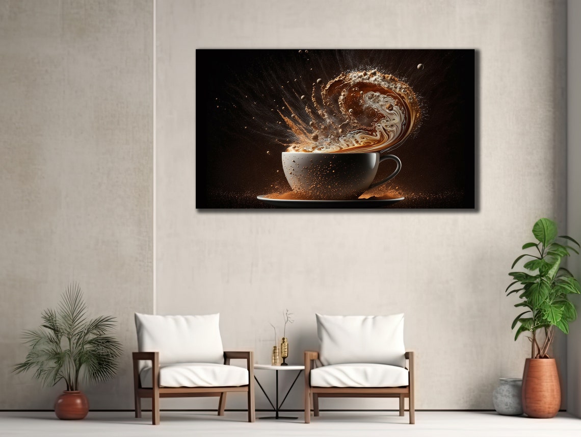 Coffee Cup Splash Explosion Dark Background Kitchen Wall Art Print - Image 3