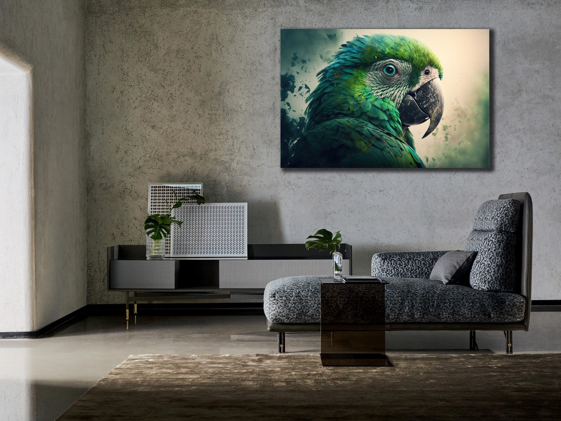 Green Parrot Close Up Portrait Detailed Feather Bird Wall Art Poster - Image 3