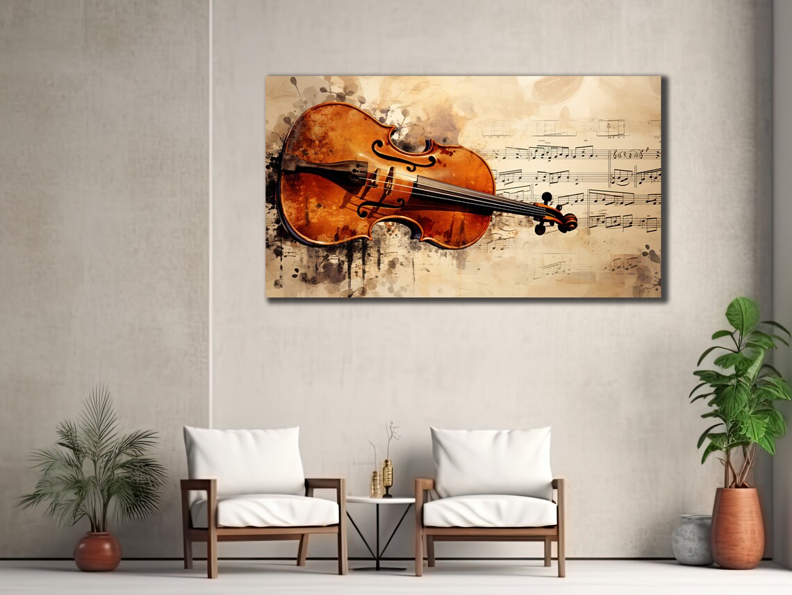 Vintage Violin Sheet Music Background Rustic Grunge Musician Wall Art Poster - Image 3
