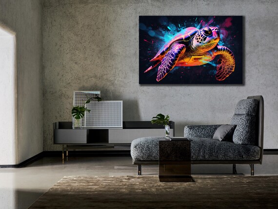 Colorful Turtle Art Farmhouse Wall Decor Turtle Lover Gift Print On Living Room Decor Animal Wall Art Sea Turtle Painting