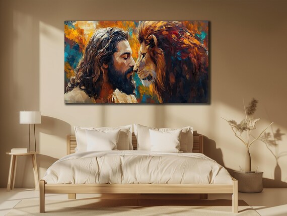 Jesus And Lion Face To Face Tender Christian King Of Kings Wall Art Print Poster