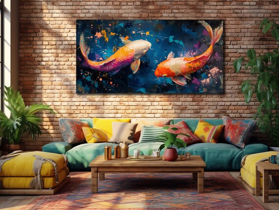 Koi Fish Art Print For Bedroom Decor Colorful Fishes Wall Decor Sea Painting Animal Print On Underwater Life Painting Art