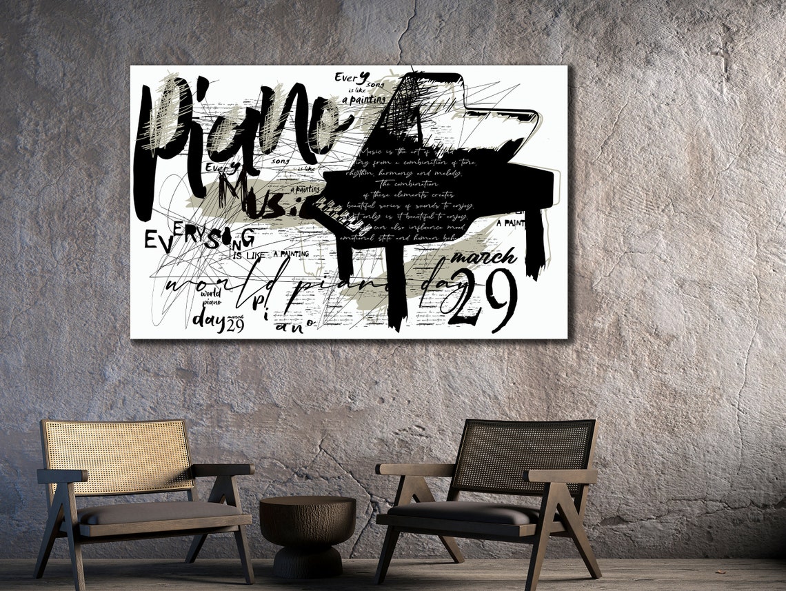 Grand Piano Music Typography Black White Graffiti Instrument Poster - Image 3