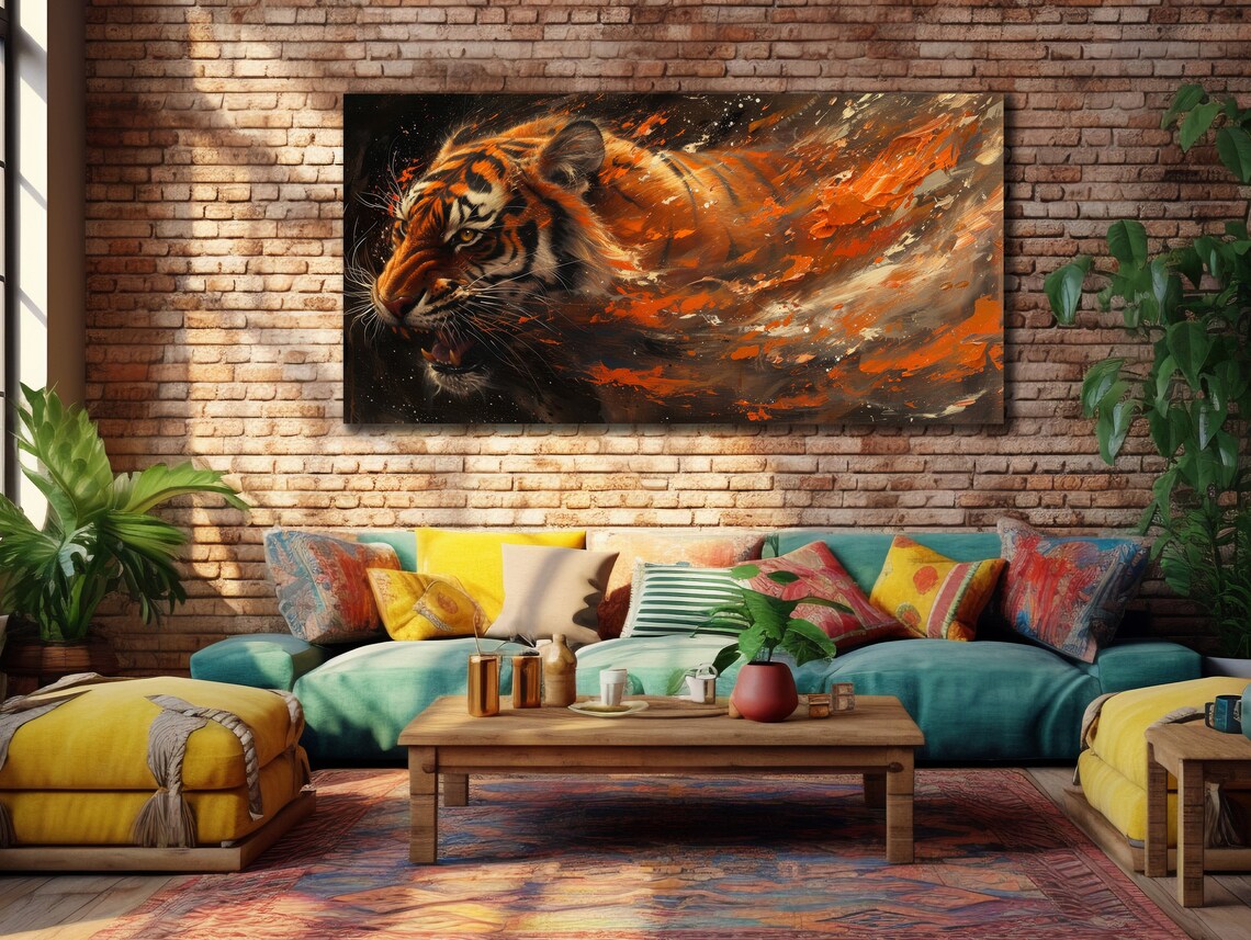 Tiger Head Fiery Orange Abstract Splash Art Wildlife Power Poster