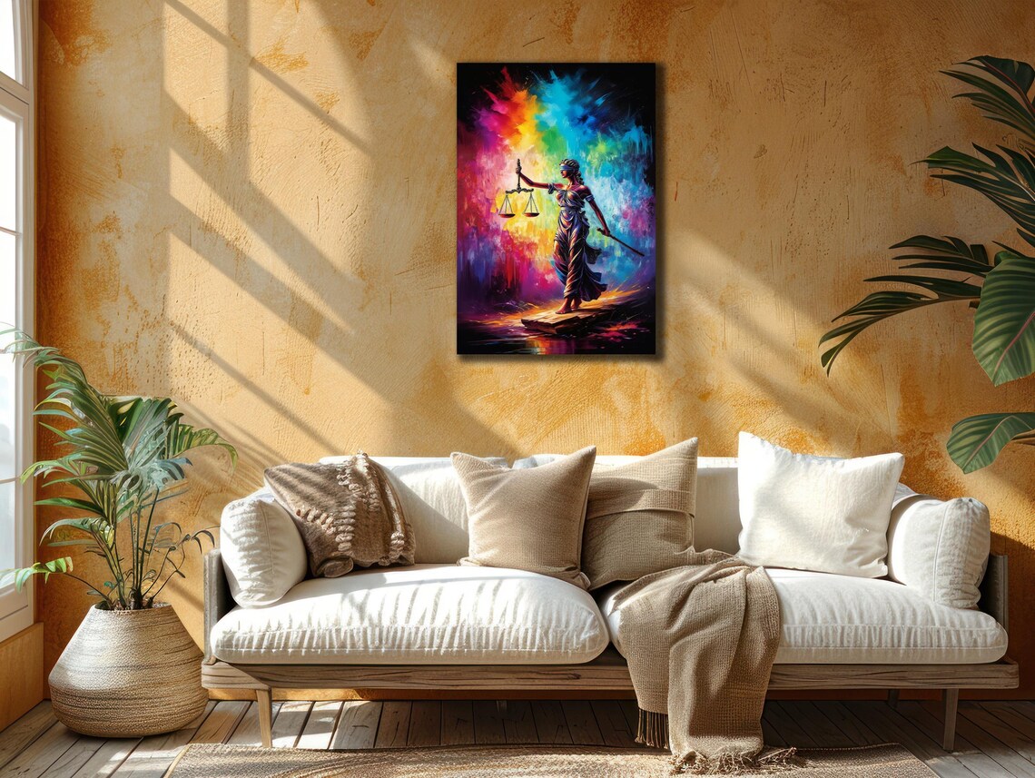 Lady Justice Goddess Rainbow Abstract Painting Lawyer Office Wall Art