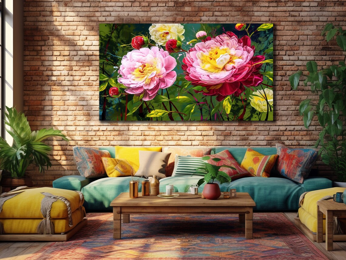 Pink Peonies Roses Floral Oil Painting Bright Flower Wall Art Poster - Image 2