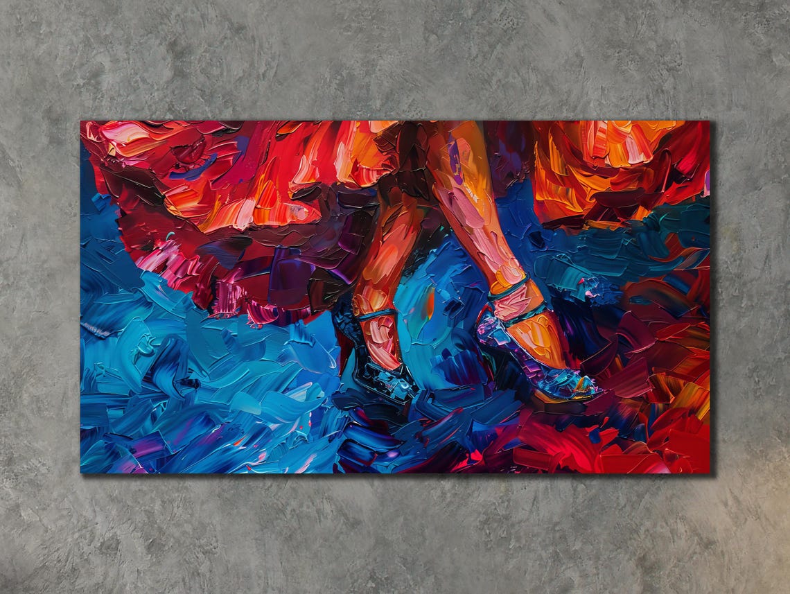 Flamenco Dancer Legs Red Skirt Blue Impasto Passionate Dance Poster