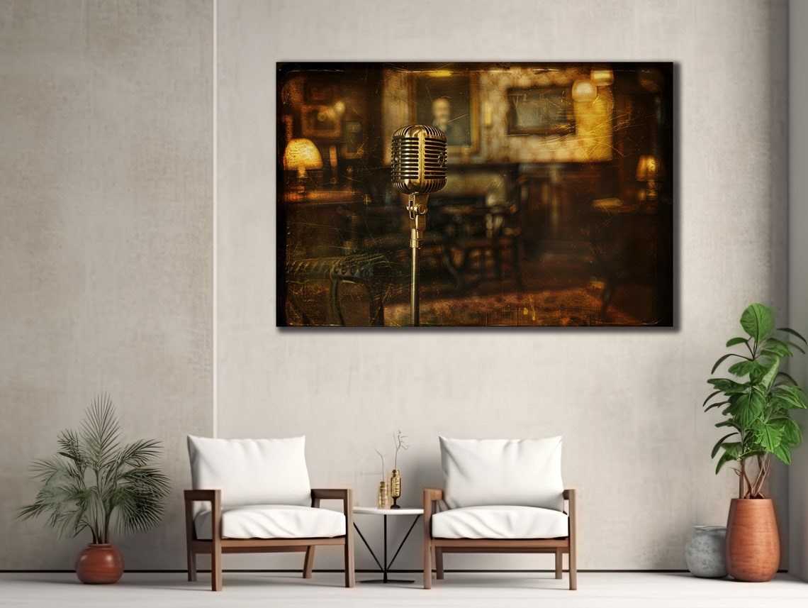 Vintage Microphone Jazz Club Sepia Retro Live Music Scene Poster - Image 2