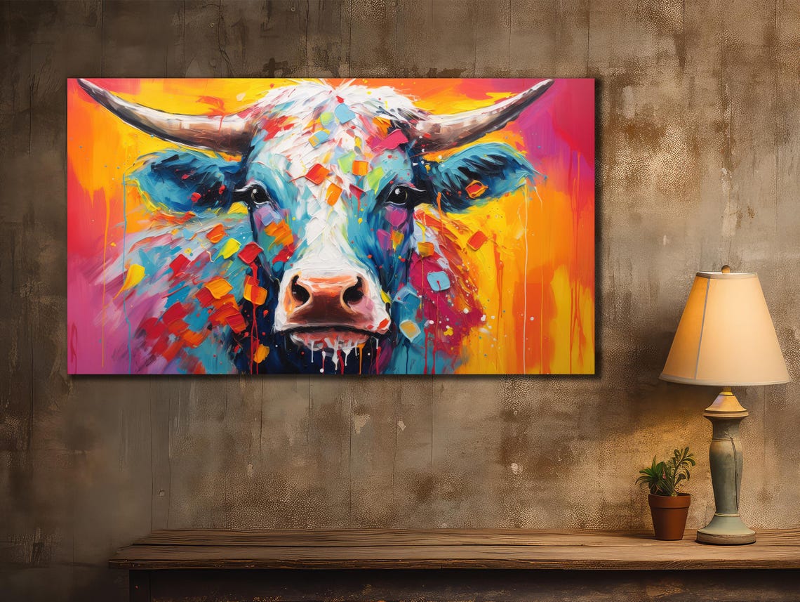 Colorful Abstract Highland Cow Face Splatter Paint Farm Animal Poster - Image 2