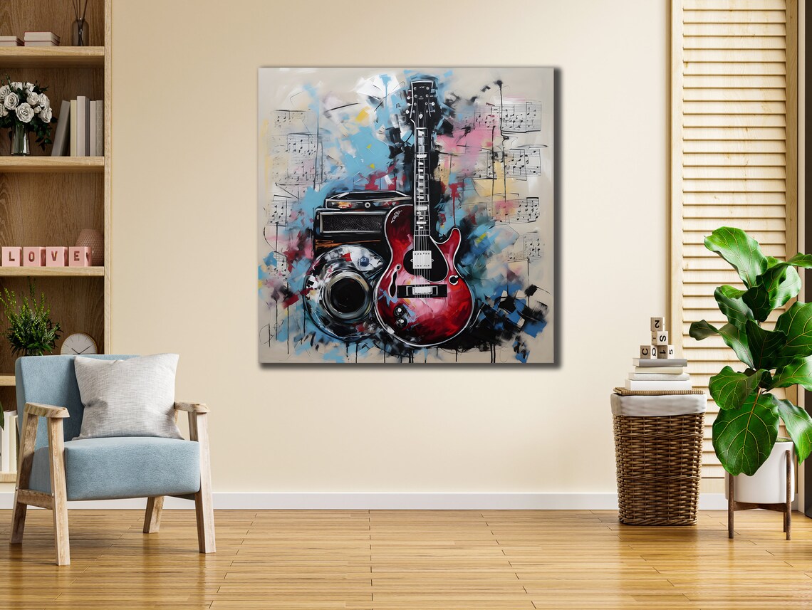 Red Electric Guitar Amplifier Colorful Abstract Rock Music Wall Art Print - Image 2