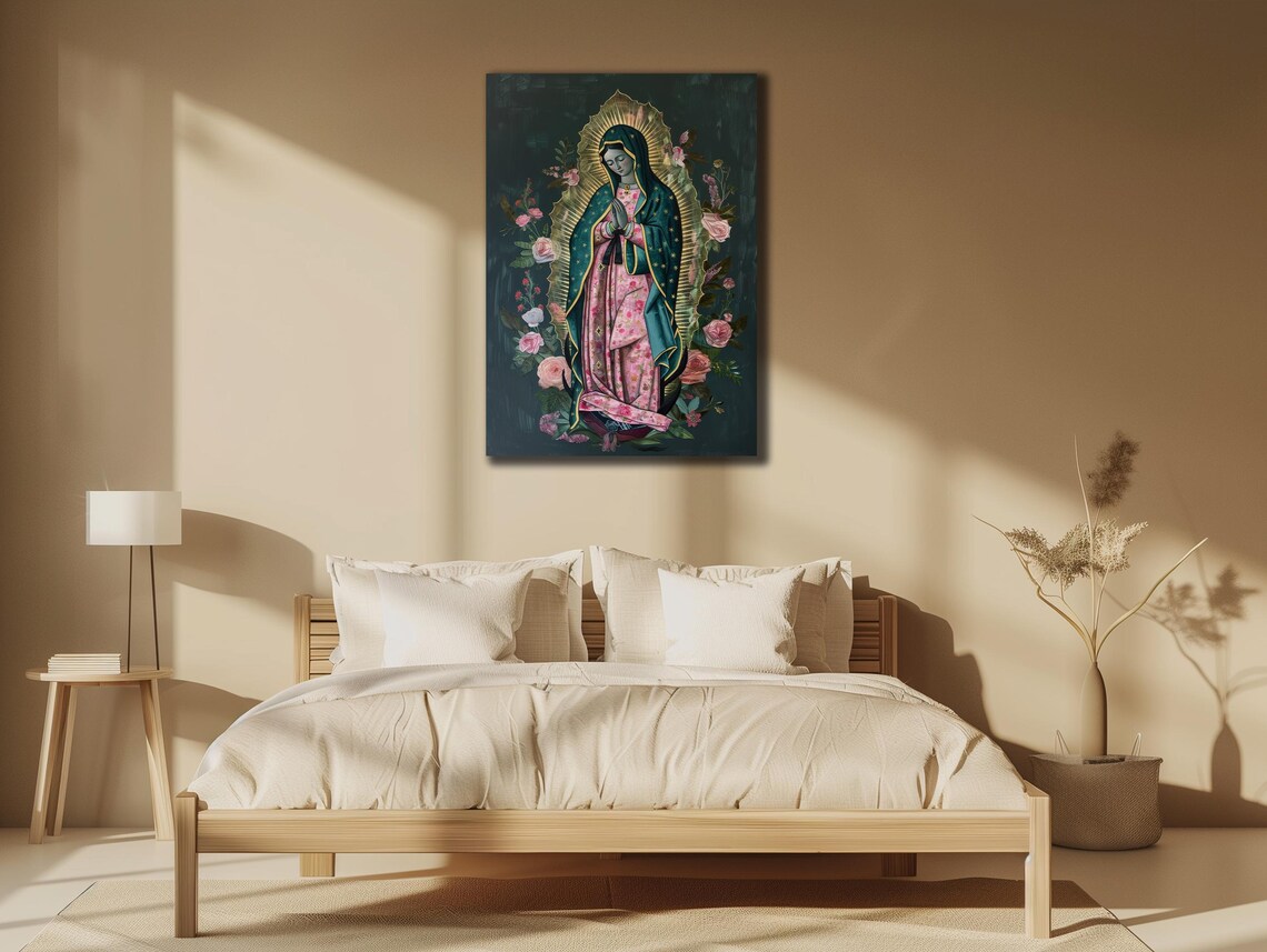 Our Lady Of Guadalupe Virgin Mary Floral Religious Painting Poster - Image 3