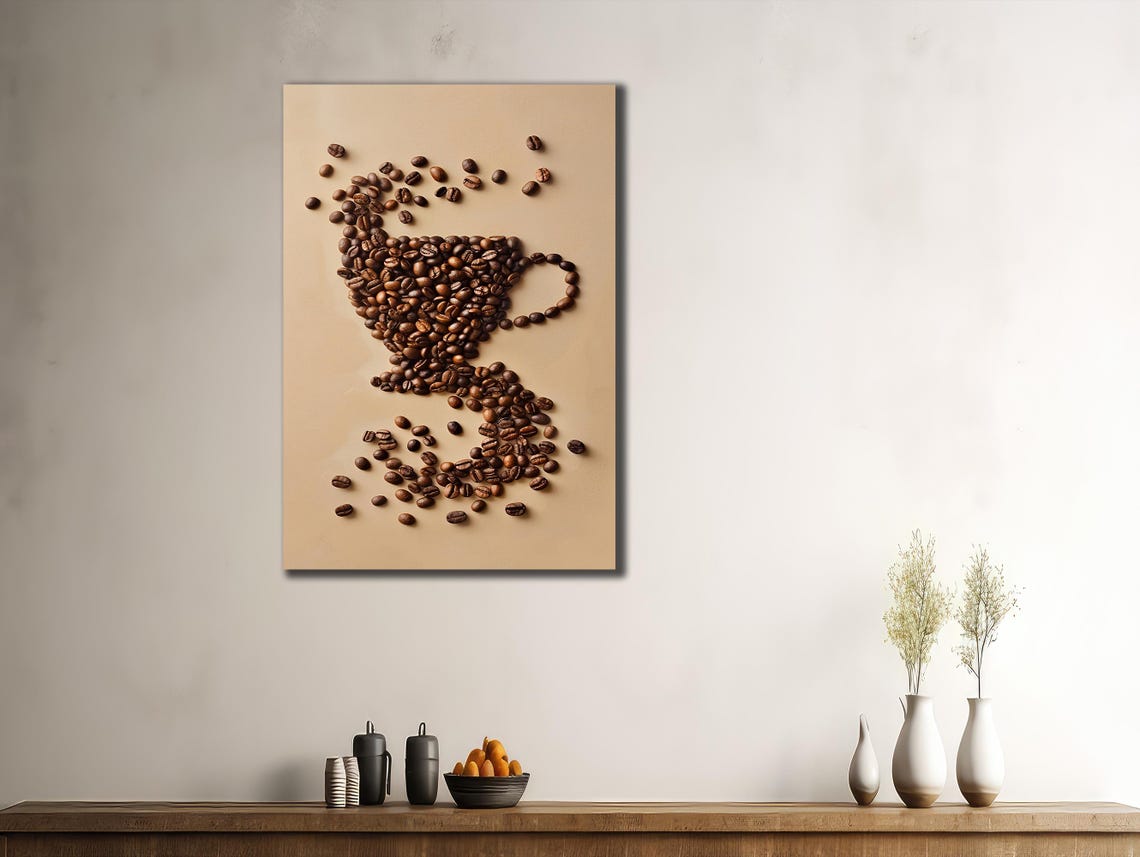 Coffee Cup Made Of Coffee Beans Minimalist Cafe Kitchen Art Poster - Image 3