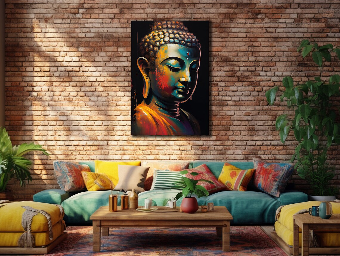Colorful Buddha Face Zen Meditation Spiritual Wall Art Print Decor