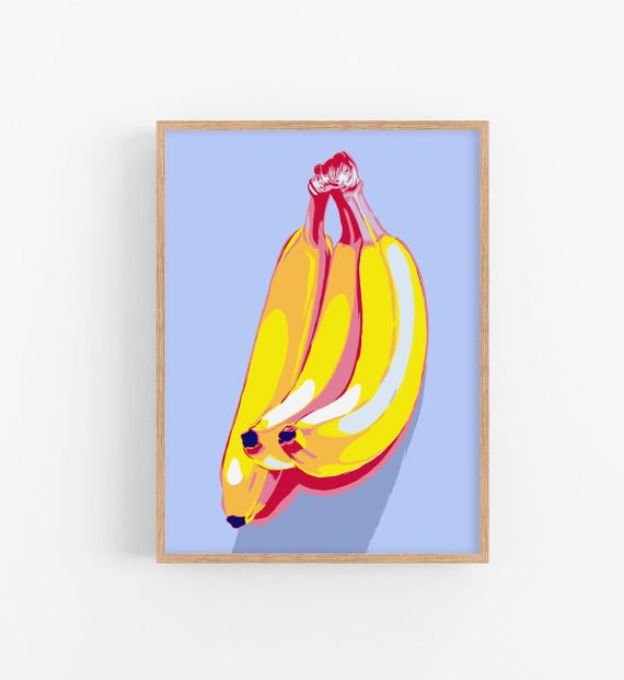 Banana Art Print Kitchen Wall Art Food Poster Fruit Artwork Large Colorful Wall Decor Modern New Home Gift For Her Yellow Blue Art Print