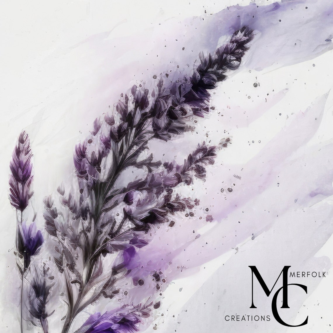 Purple Lavender Sprigs Watercolor Botanical Flower Wall Poster