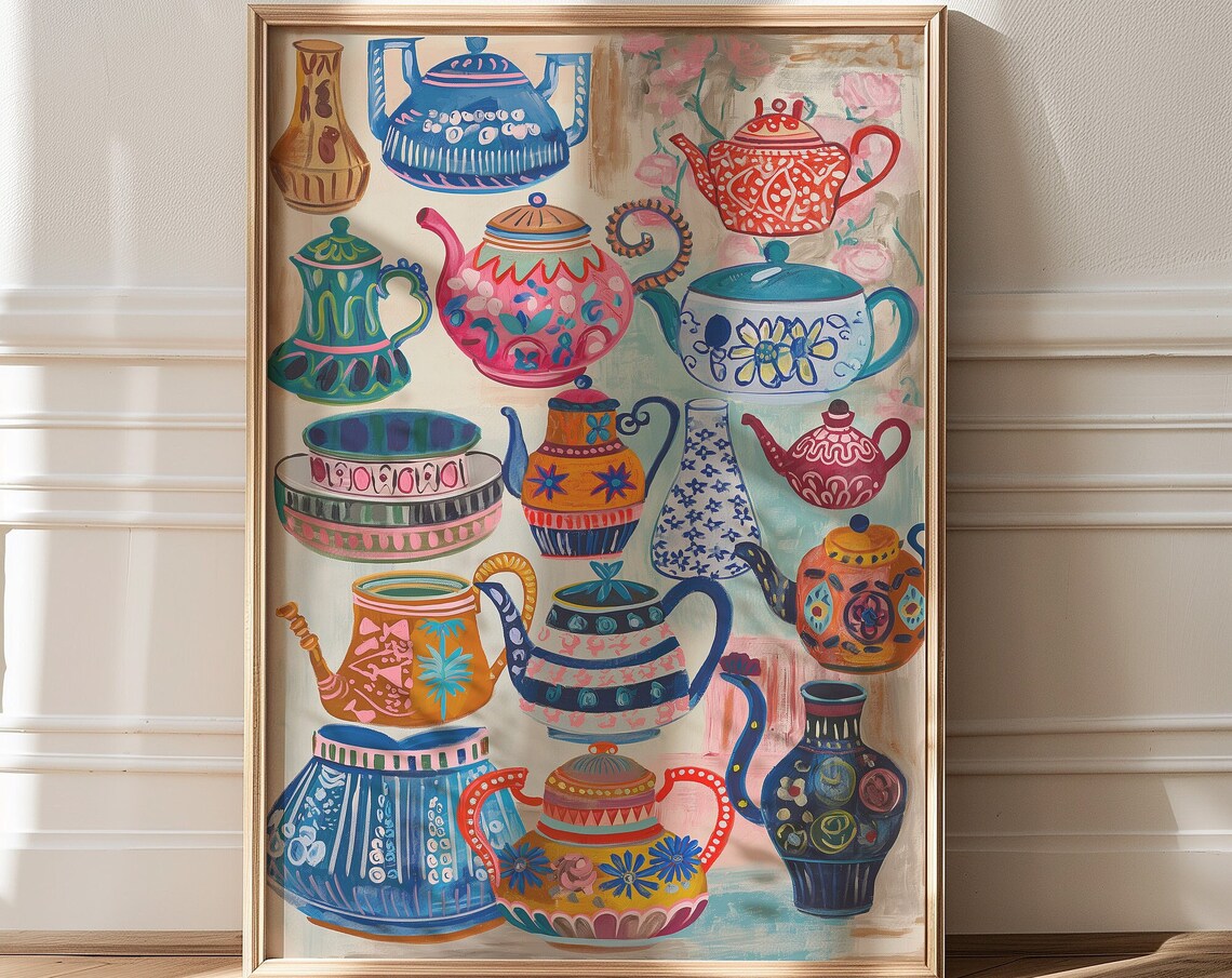 Colorful Kitchen Teapot Art Print, Maximalist Decor - Image 3