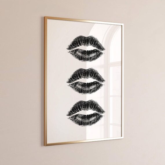 Black Kiss Art Print, Bold Dorm and Bar Decor