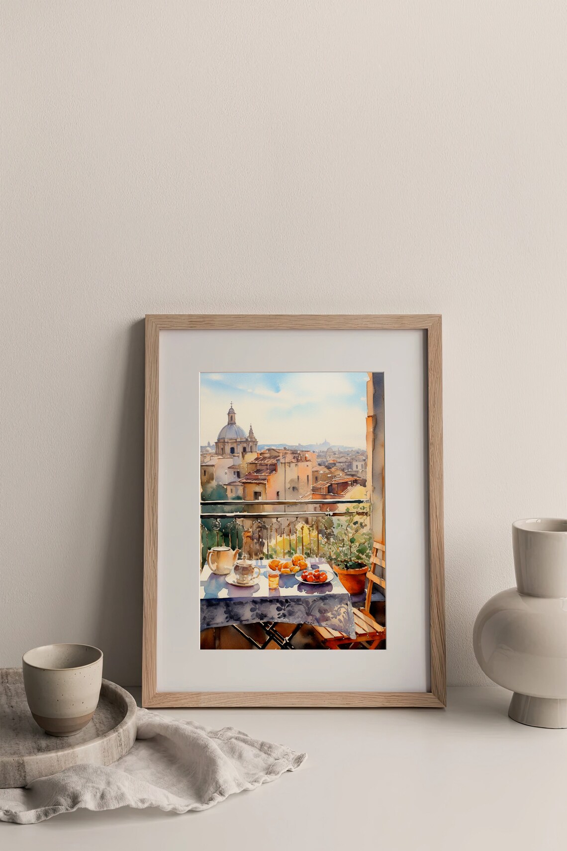 Sicily Breakfast Watercolor Art Print, Italy Cityscape - Image 4