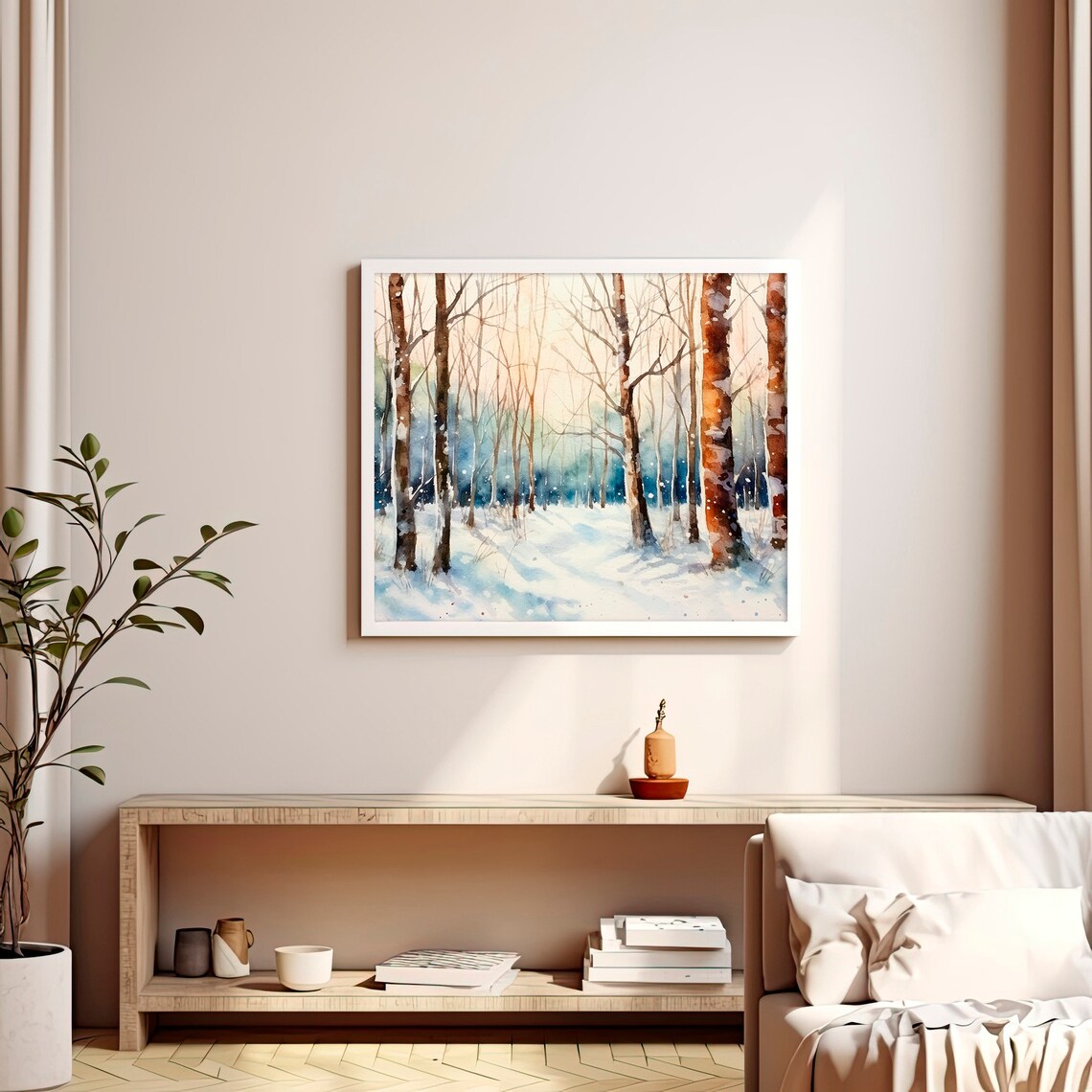 Snow Forest Painting Winter Scene Watercolor Art Print - Image 4