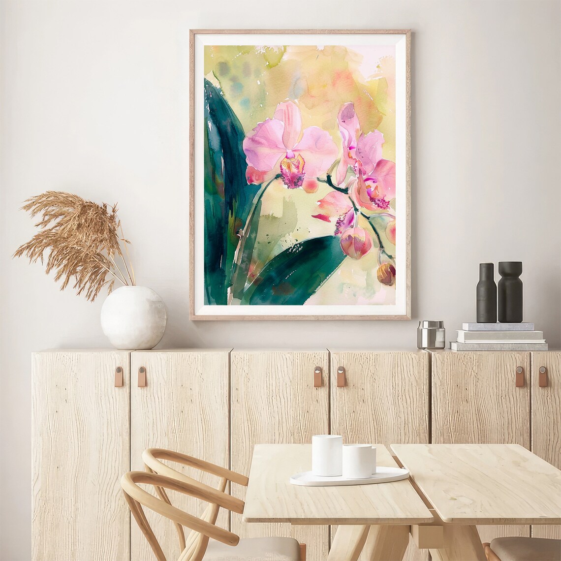 Pink Orchid Watercolor Phalaenopsis Blossom Botanical Art Poster - Image 2