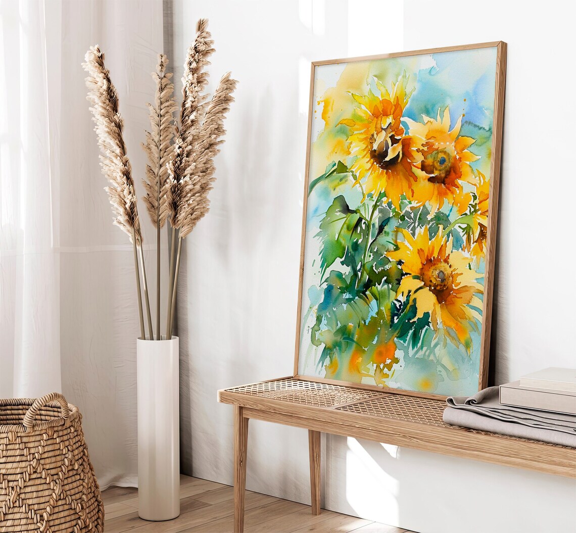 Sunflowers Watercolor Floral Art Print, Botanical Decor - Image 2