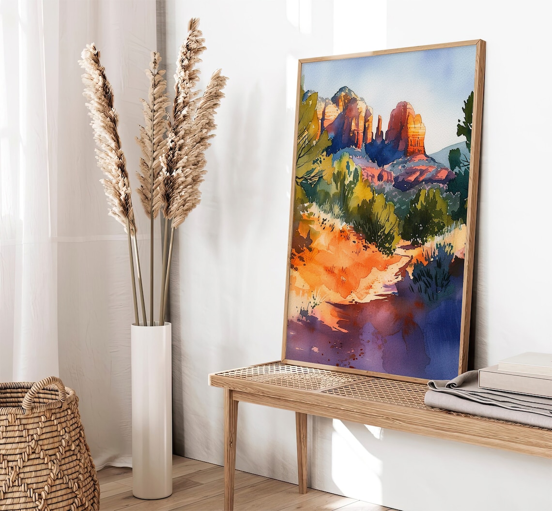 Arizona Watercolor Art Print, Sedona Mountains Travel Poster - Image 2