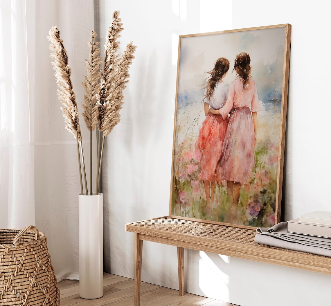 Sisters Watercolor Portrait Art Print, Family Decor - Image 2