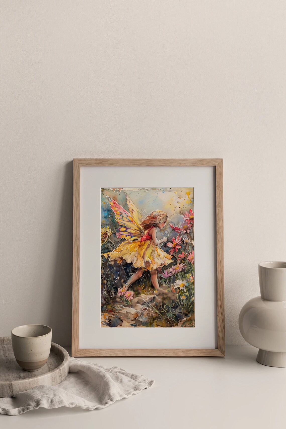 Butterfly Fairy Girl Wildflowers Watercolor Fantasy Art Poster - Image 3