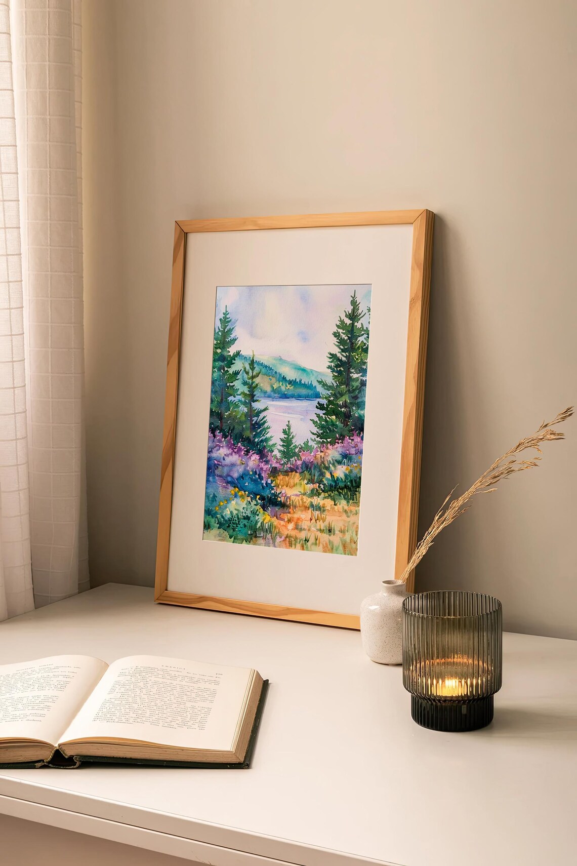 Acadia Landscape Watercolor Art Print, Pine Trees - Image 2
