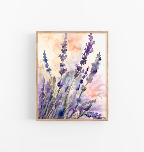 Lavender Sprigs Purple Blooms Watercolor Botanical Scene Poster