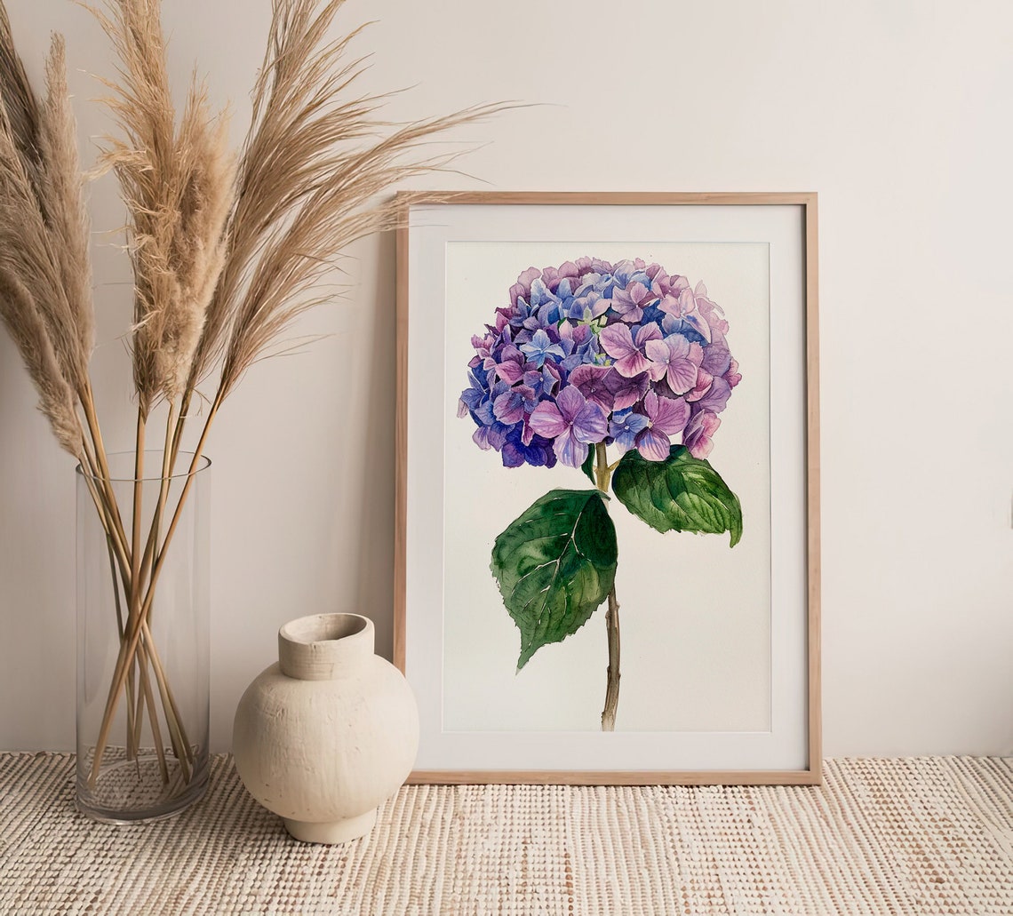 Hydrangea Watercolor Purple Blue Bloom Botanical Single Stem Poster - Image 4
