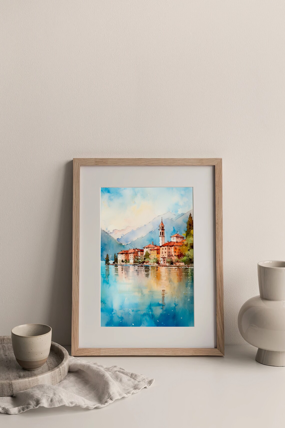 Lake Como Watercolor Travel Poster, Italy Cityscape - Image 4