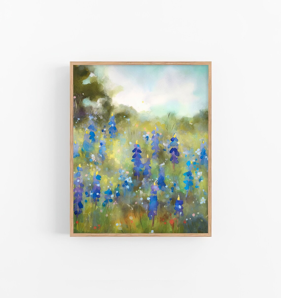 Texas Bluebonnets Fields Watercolor Art Print