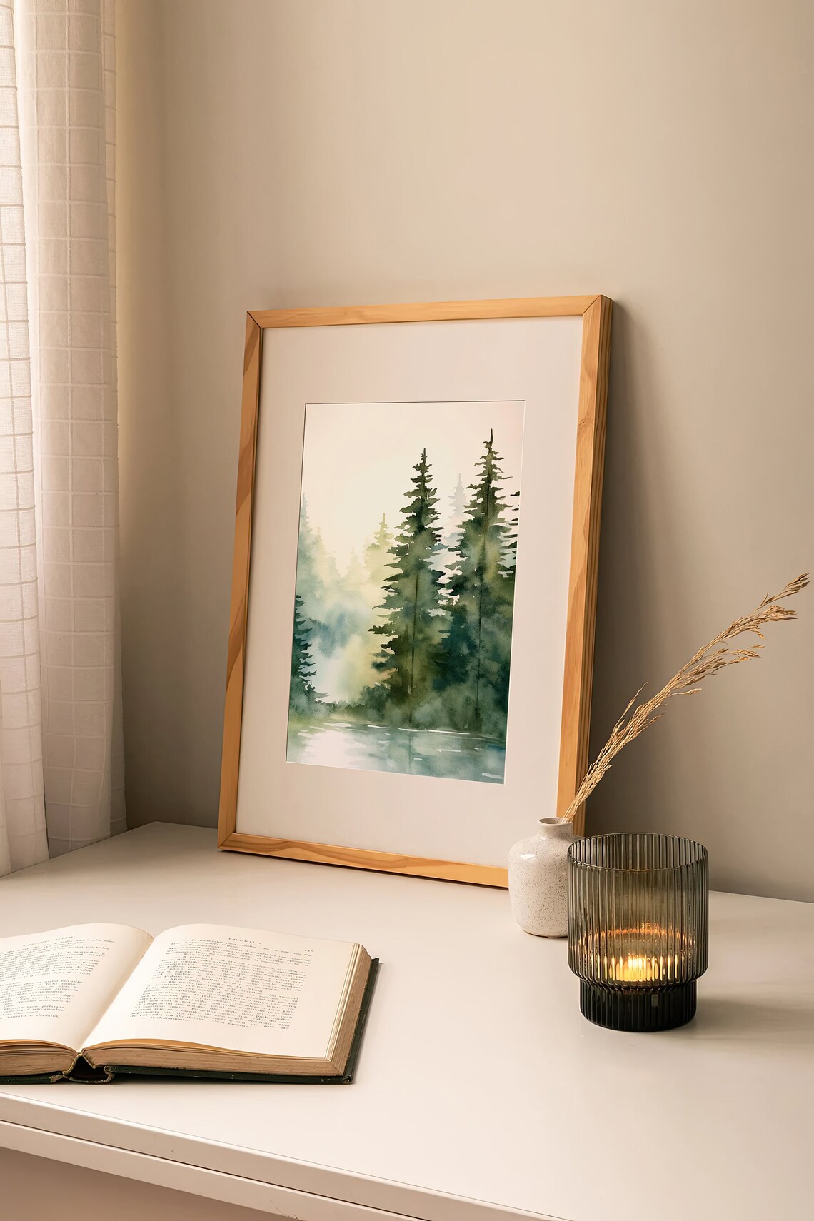 Tahoe Lake Watercolor Art Print, Pine Forest Landscape - Image 2