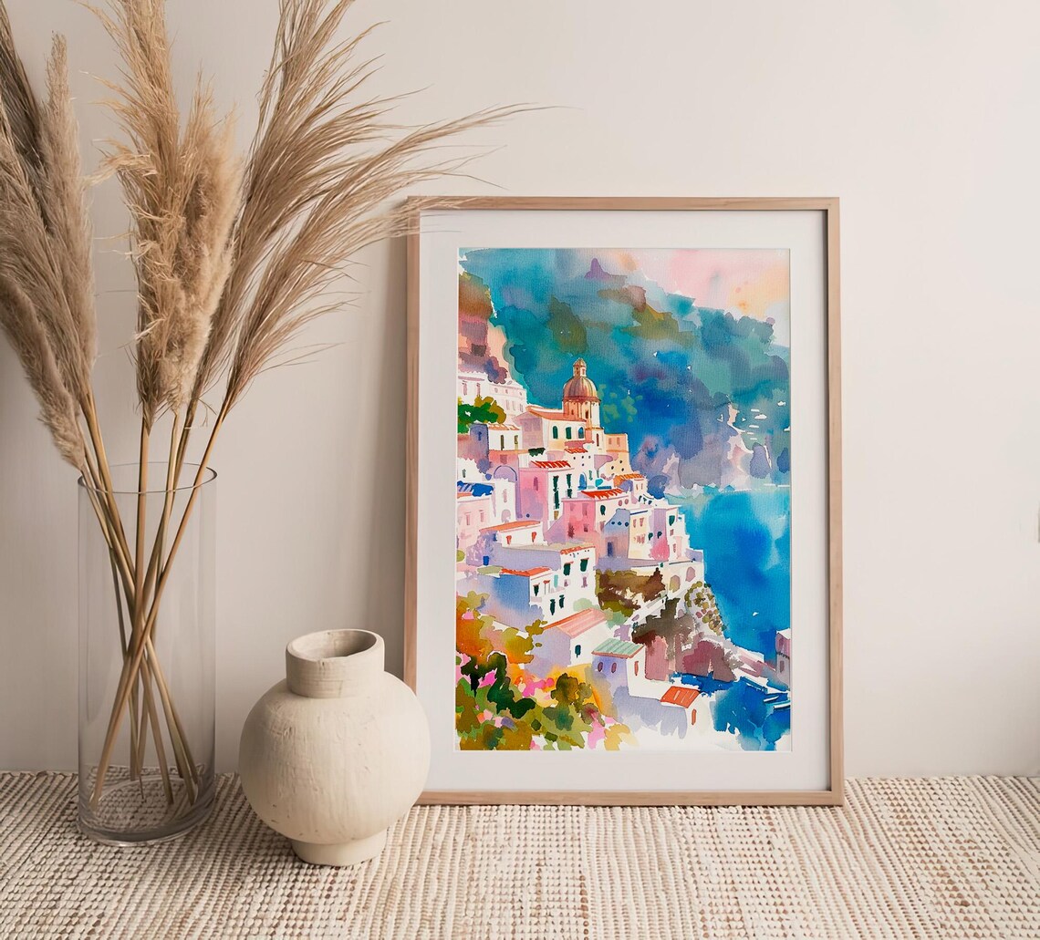 Amalfi Coast Positano Watercolor Art Print - Image 4